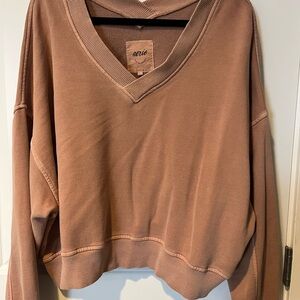 Aerie Cozy V-Neck Sweater in Soft Brown